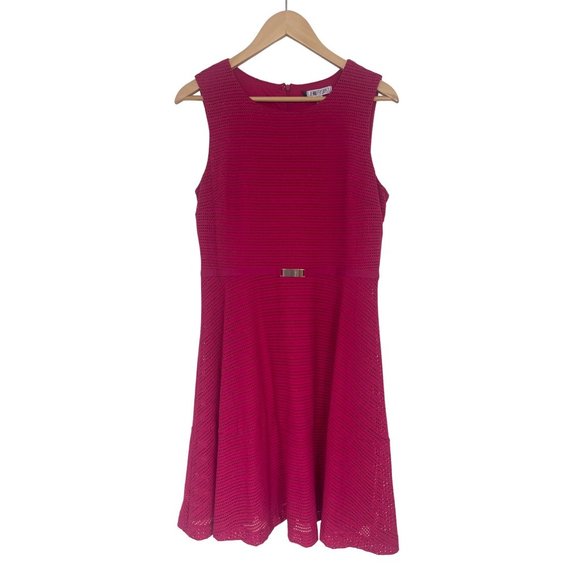 Size 12 FUCHSIA POINTELLE FIT & FLARE DRESS Spring Summer Wedding Party Church - Picture 3 of 5